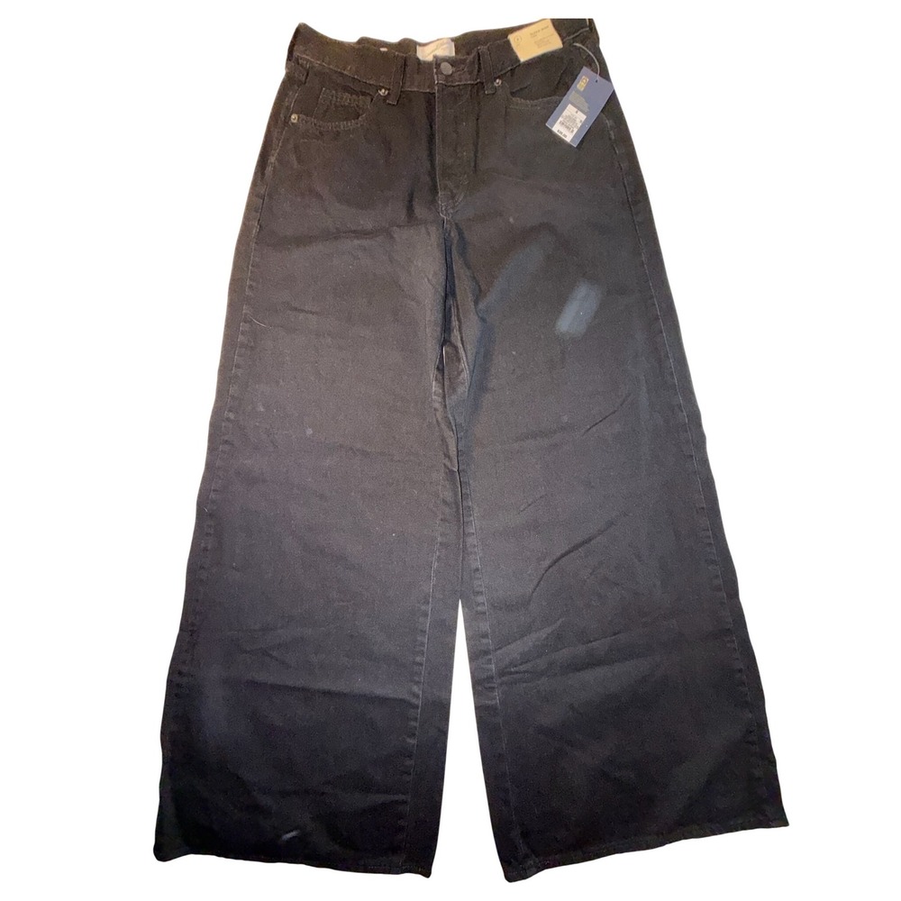 Universal Thread Womens Super Wide Leg Mid-Rise Black Jeans 8R 100% Cotton 0908